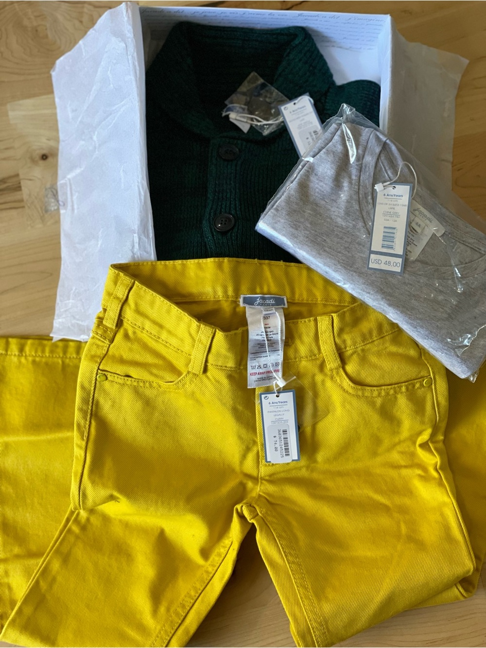 NWT Jacadi Paris Boys Outfit Bundle Sz 6A/6Y - Cardigan, Pants, Tee